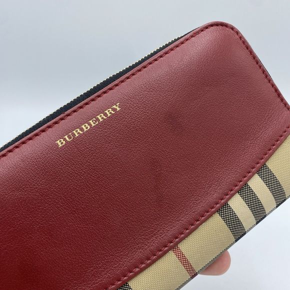 Burberry Elmore Wallet Clutch Purse Zip Around Haymarket House Check Nova Red - Picture 13 of 16
